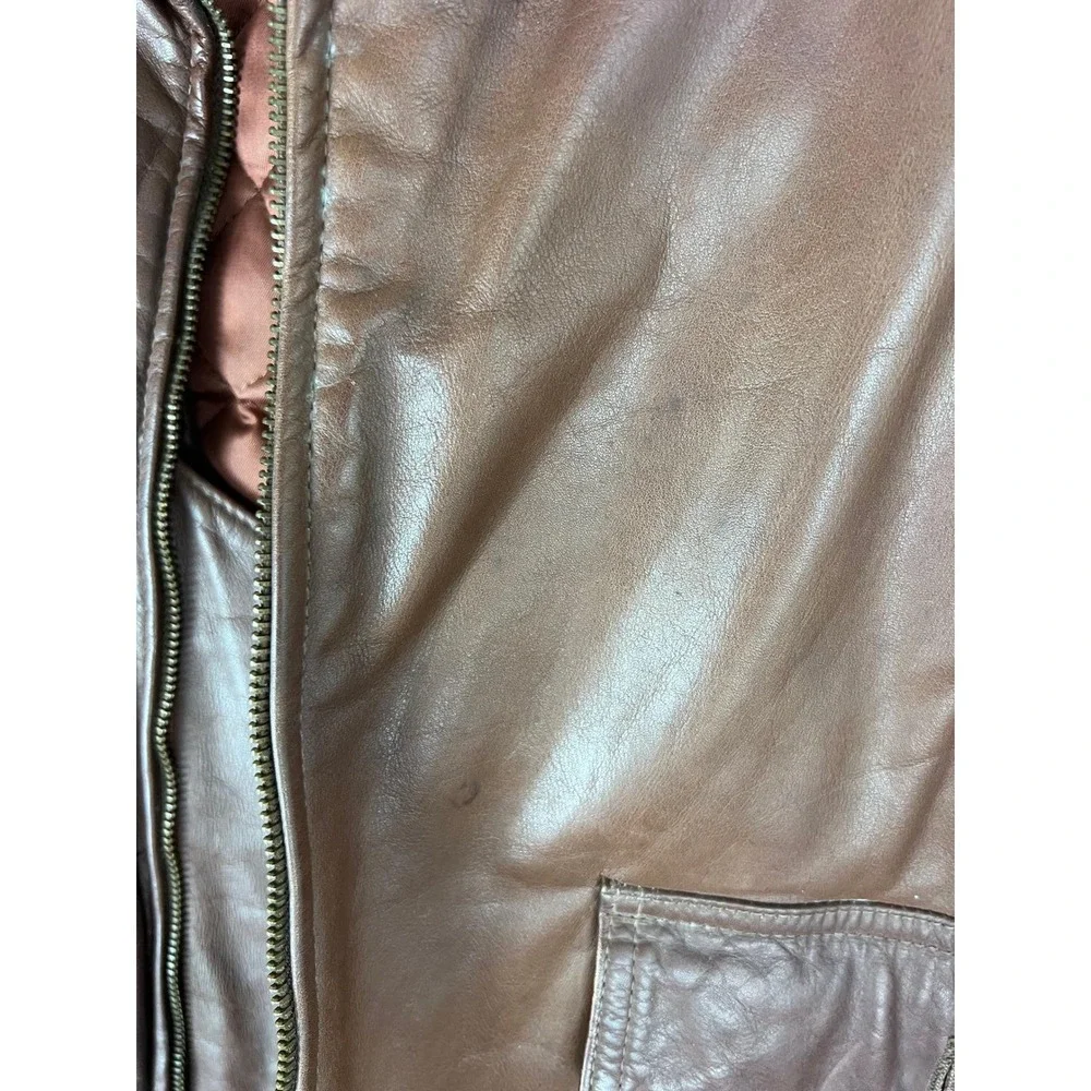 Polo Ralph Lauren Vintage Brown Leather‎ Bomber Jacket Shearling Collar Mens L